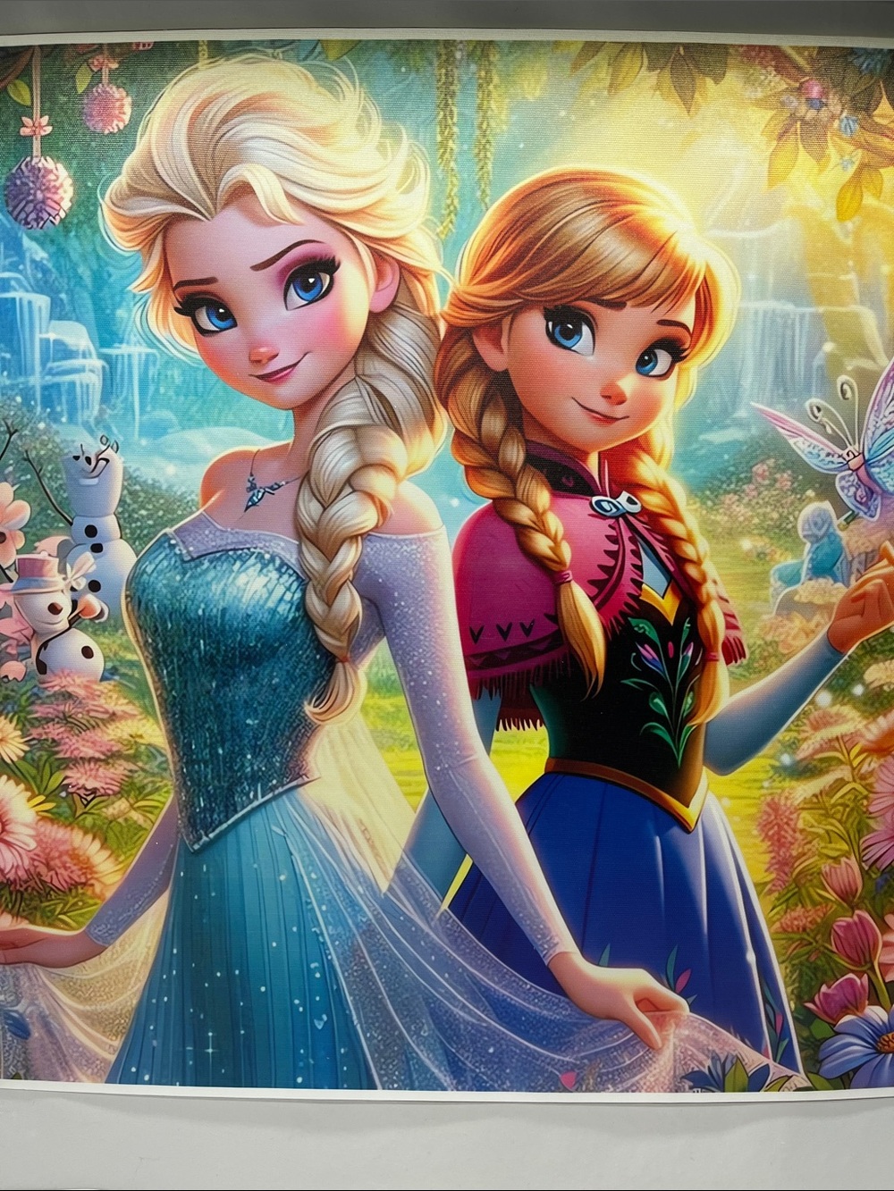 Disney Princess Sisters Frozen Wall Canvas Blue and Purple Decor